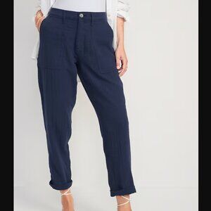 Old Navy High-Waisted Slouchy Cropped Tapered Workwear Pants - navy